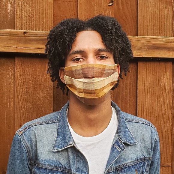 Natural Plaid Handmade Cotton Face Mask,Reuse/Wash - Picture 2 of 4